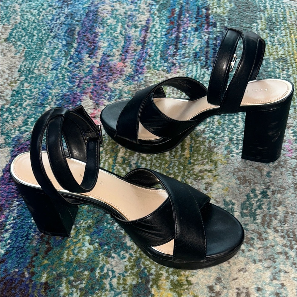Kelly & Katie Black Crisscross Ankle Strap Block Heels - Picture 4 of 16